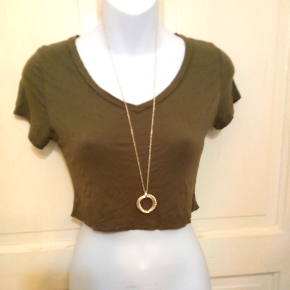 American Dream Olive Green Fitted Crop Top Sz XS